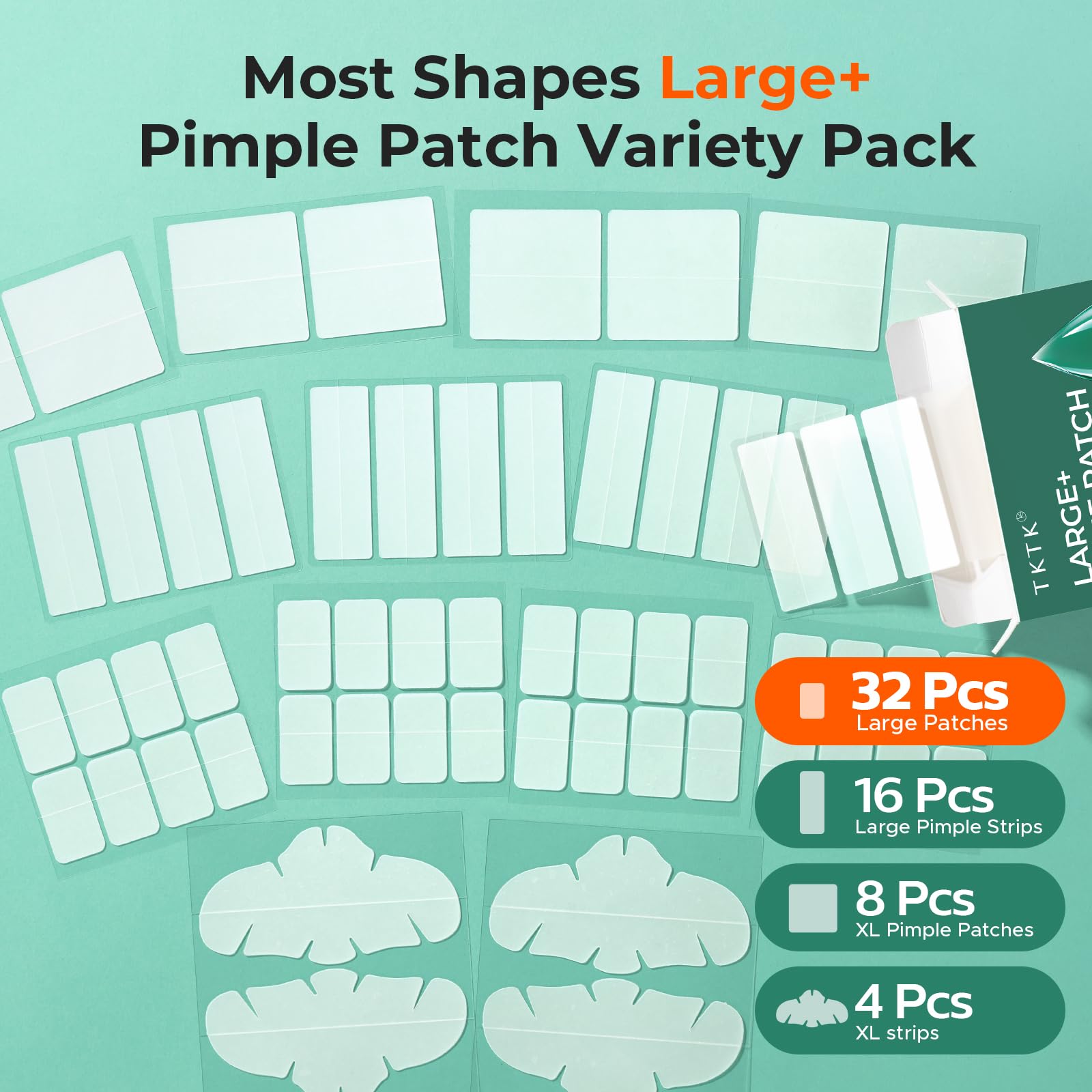 TKTK 443 Count Pimple Patches for Face, Hydrocolloid Acne Patch Bulk, Acne Stickers for Covering Cheeks, Forehead, Chin Blemishes Zit Breakouts for All Skin Types (Dots, Strip, Contoured 5 Sizes)